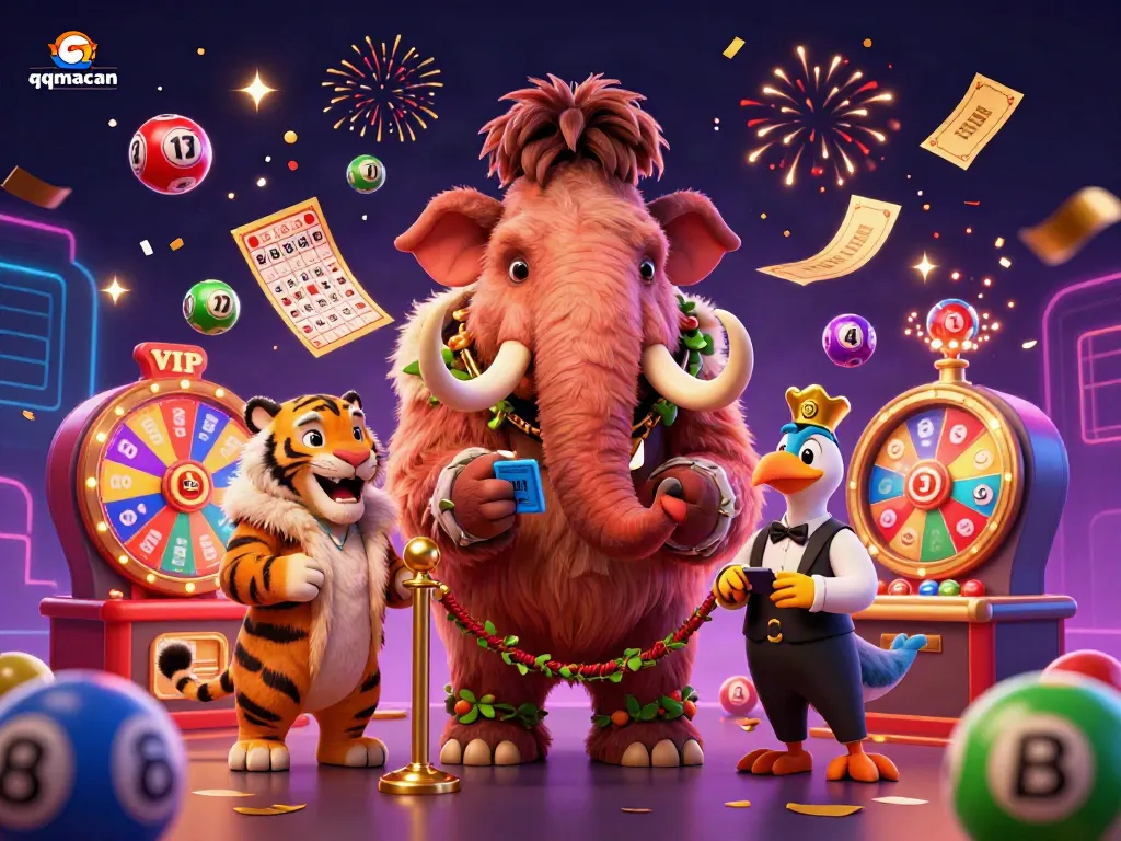 Experience the vibrant world of gaming with qqmacan, featuring dynamic lottery elements and exciting casino characters.