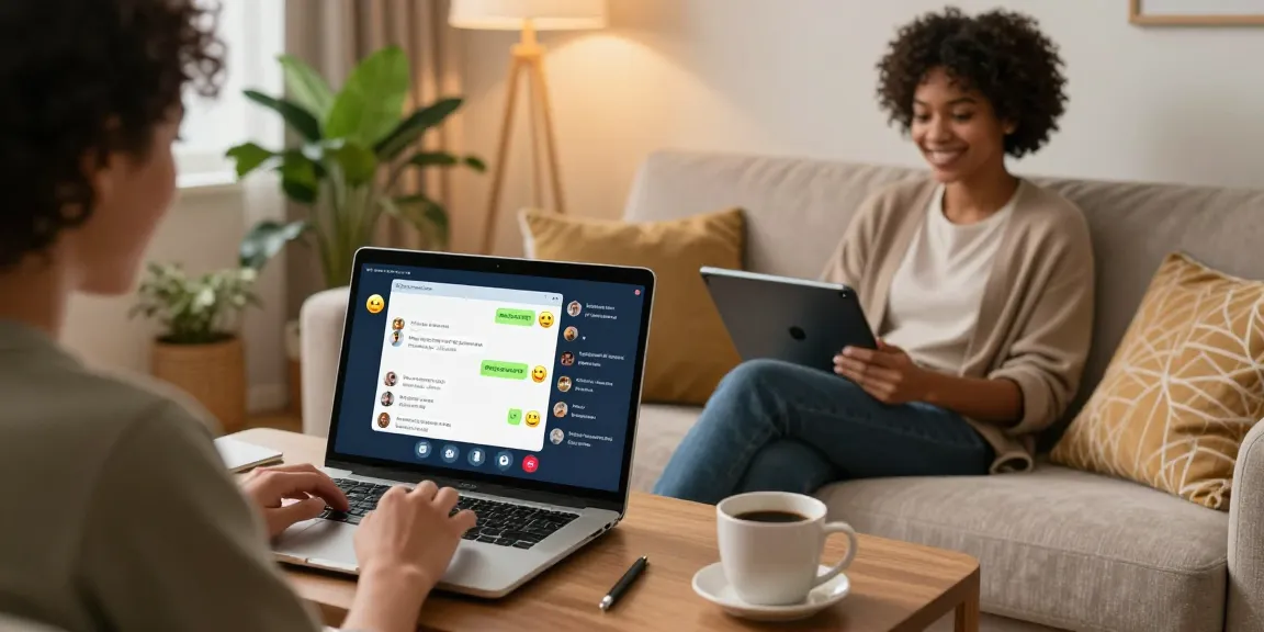 Innovative porn chat ai interactions between users in cozy home settings, showcasing digital communication.