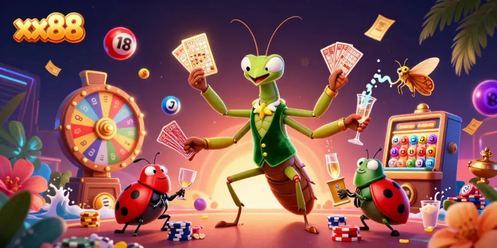 Experience the vibrant world of xx88 with a dynamic casino scene filled with action and color.