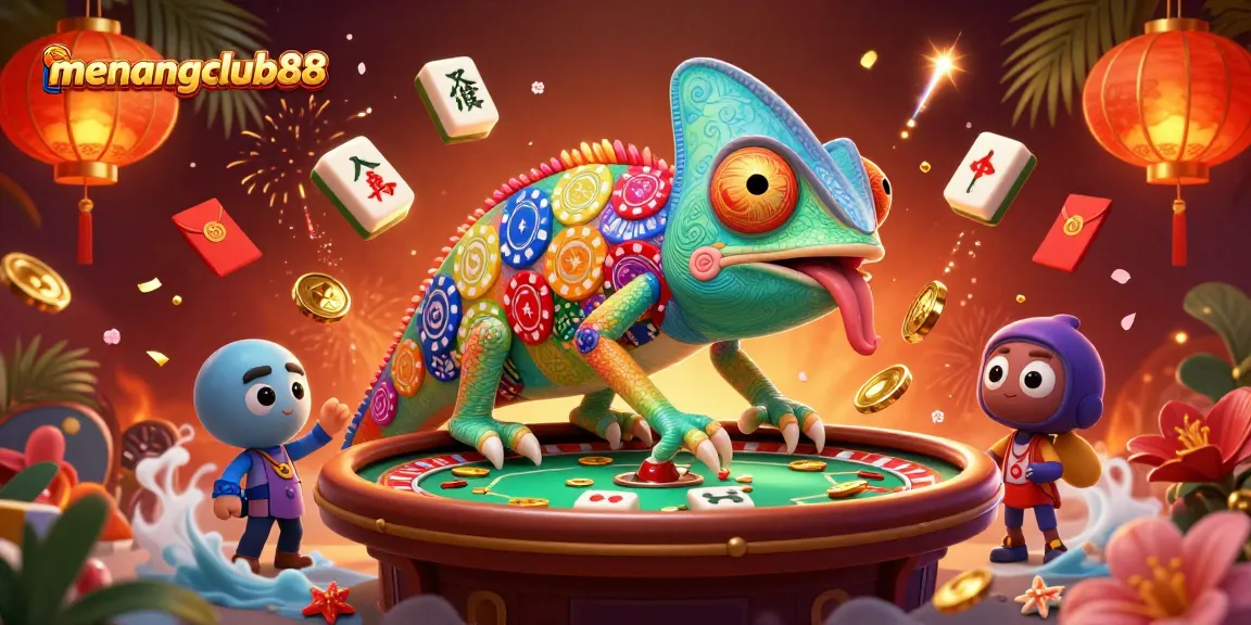 Experience high-stakes gaming excitement with menangclub88 in a vibrant 3D casino scene.