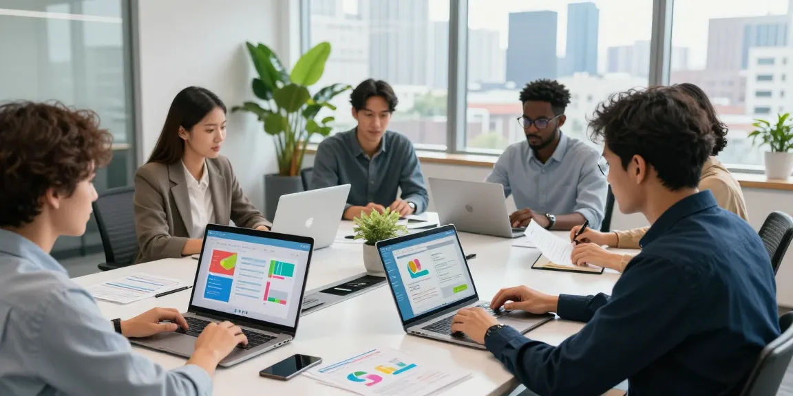 Team collaborating on an age verification system in a modern office.