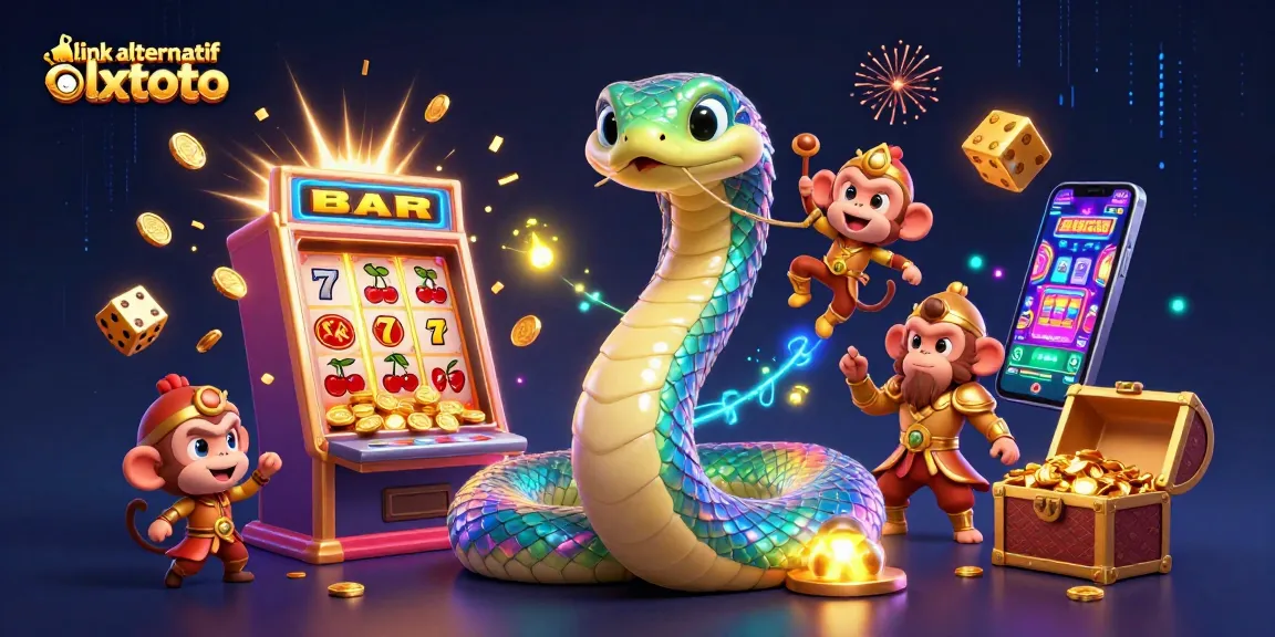 Menang besar dengan link alternatif olxtoto di mesin slot, harta berlimpah menyala dalam kegelapan.
