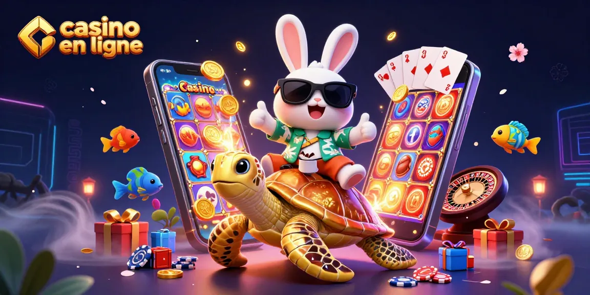 Casino en ligne avec un adorable lapin et une tortue en or dans un décor dynamique.