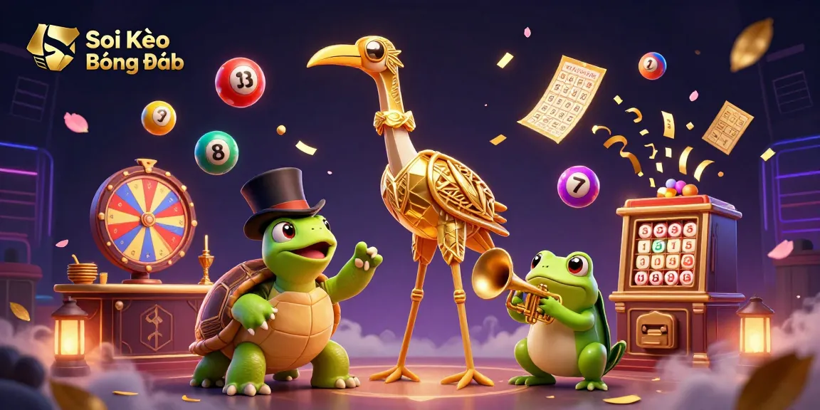 Soi Kèo Bóng Đá features dynamic lottery elements and cartoon characters in a vibrant betting scene.