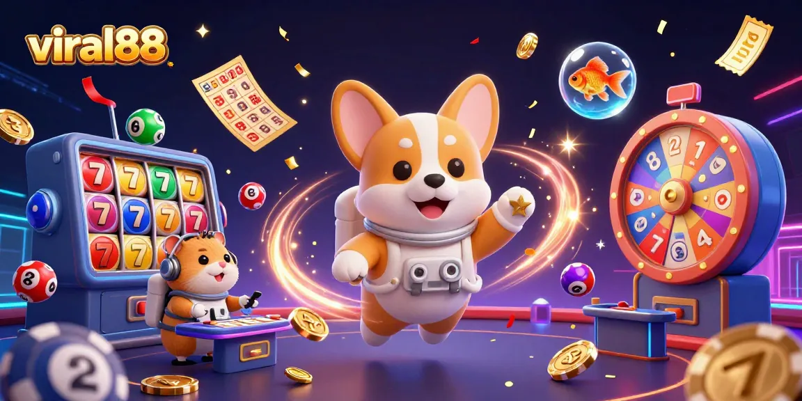 Mengalami keseruan game viral88 dengan corgi astronot yang melayang di kasino luar angkasa, dikelilingi chip poker dan koin emas