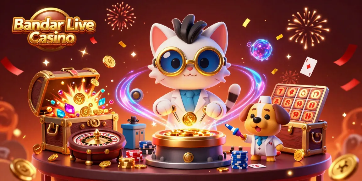 Experience excitement at Bandar Live Casino with a vibrant scene of lively gameplay and engaging characters.