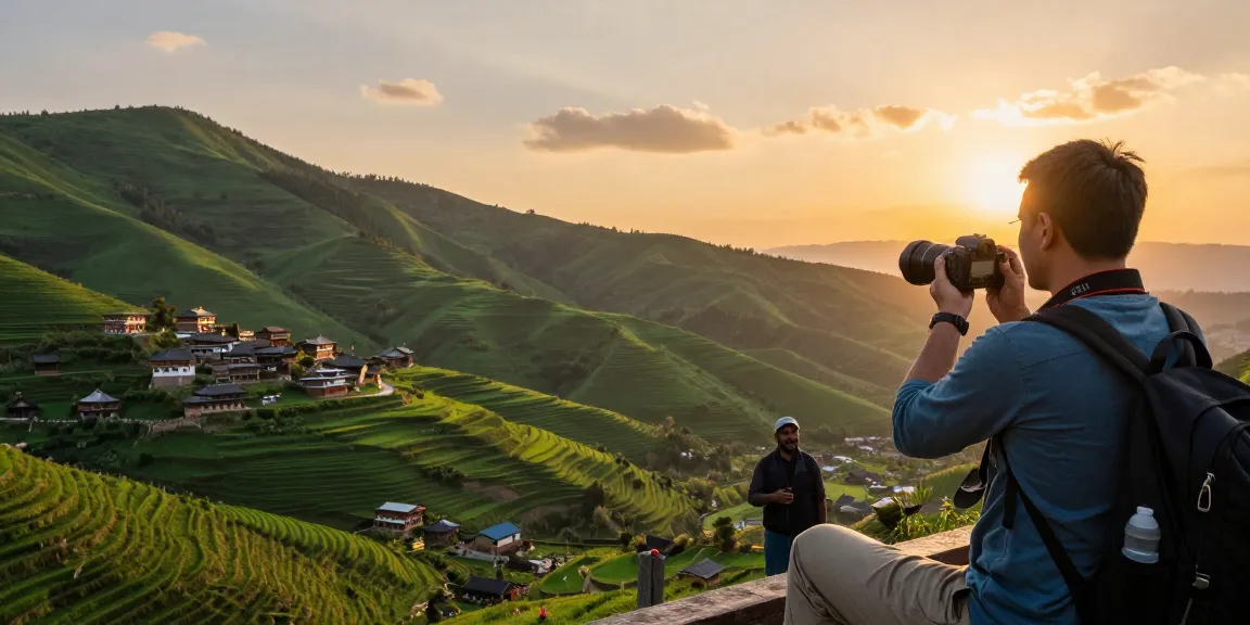 Traveler enjoying the stunning view of Baadale's landscape, capturing memories with rokok 88 cultural insights.