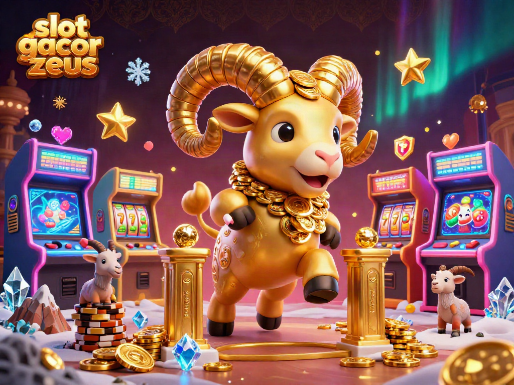 Experience slot gacor zeus action with a golden ram charging through colorful casino elements.