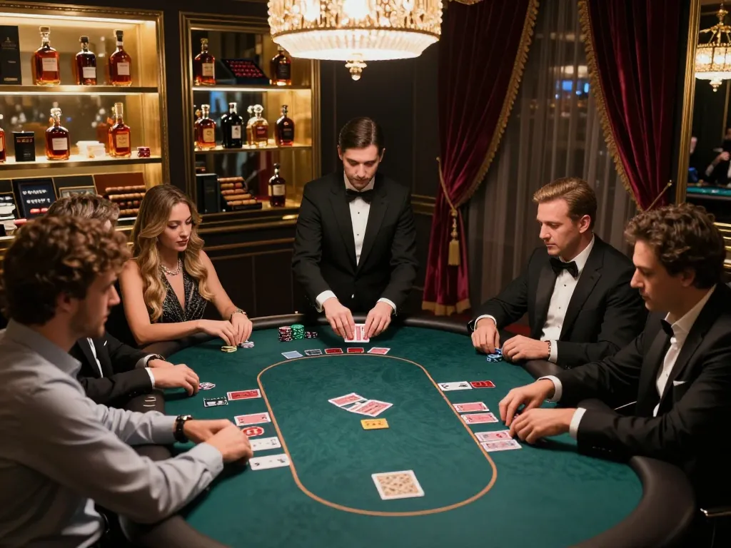 Players engaging in a high-stakes game with du88 poker strategy in a luxurious VIP casino setting