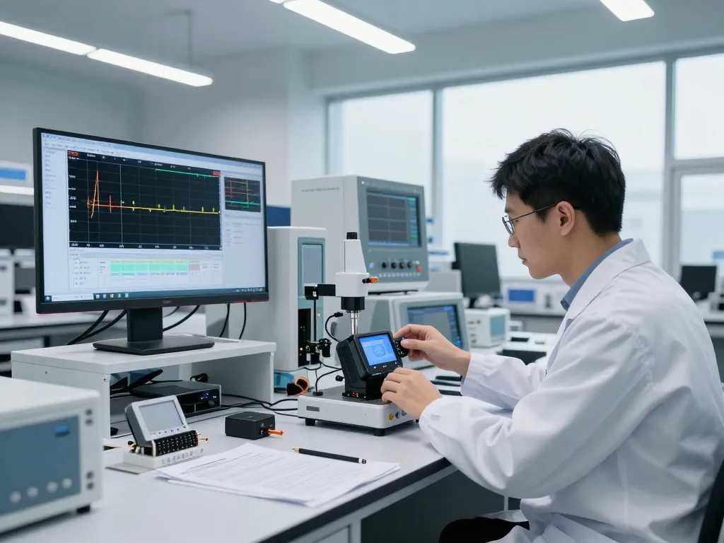 Engineer's expert product compliance testing in advanced lab with sophisticated equipment.