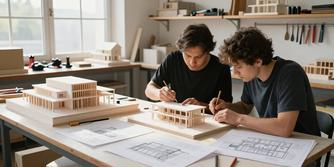 Architectural model maker Italy creating intricate scale models in a sunny workshop