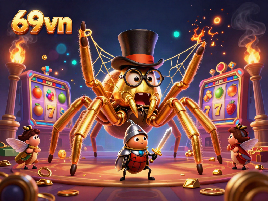 Engage with the thrilling action of 69vn's vibrant slot games in this dynamic casino illustration