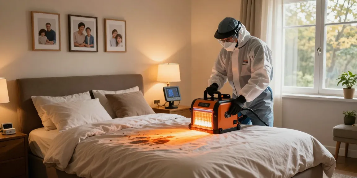 Effective bed bug heat treatment in action, professional technician ensuring thorough pest control.