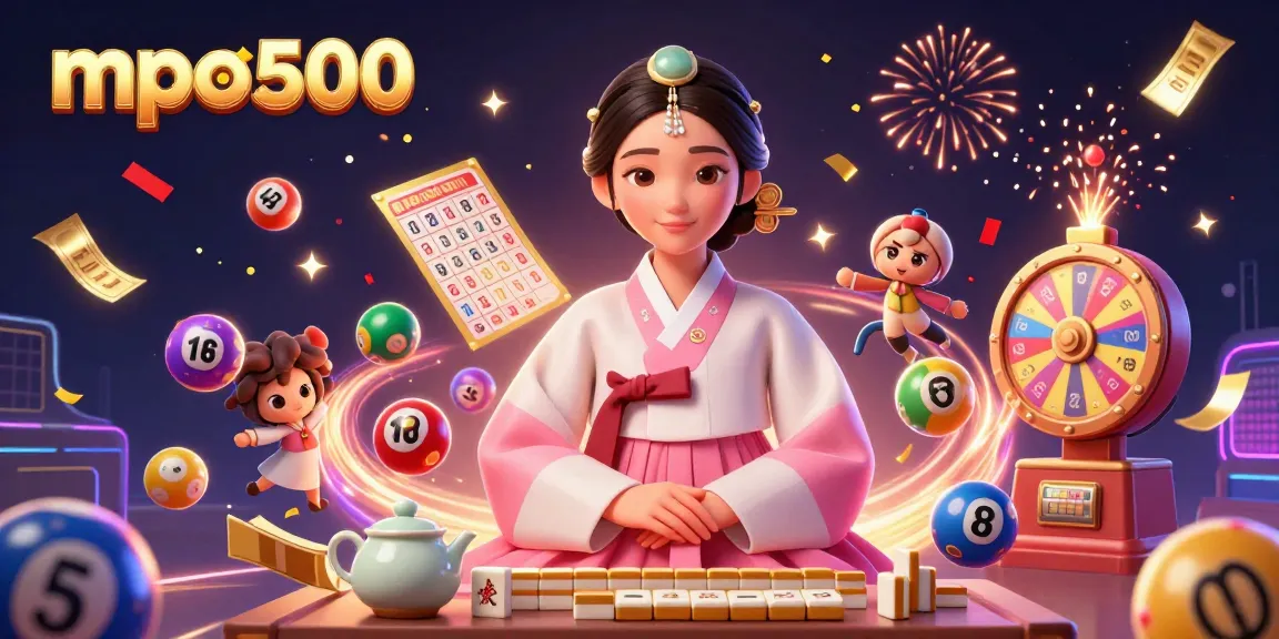 Engage with mpo500's vibrant lottery scene featuring an elegant Asian woman amidst dynamic gaming elements, inviting endless excitement.