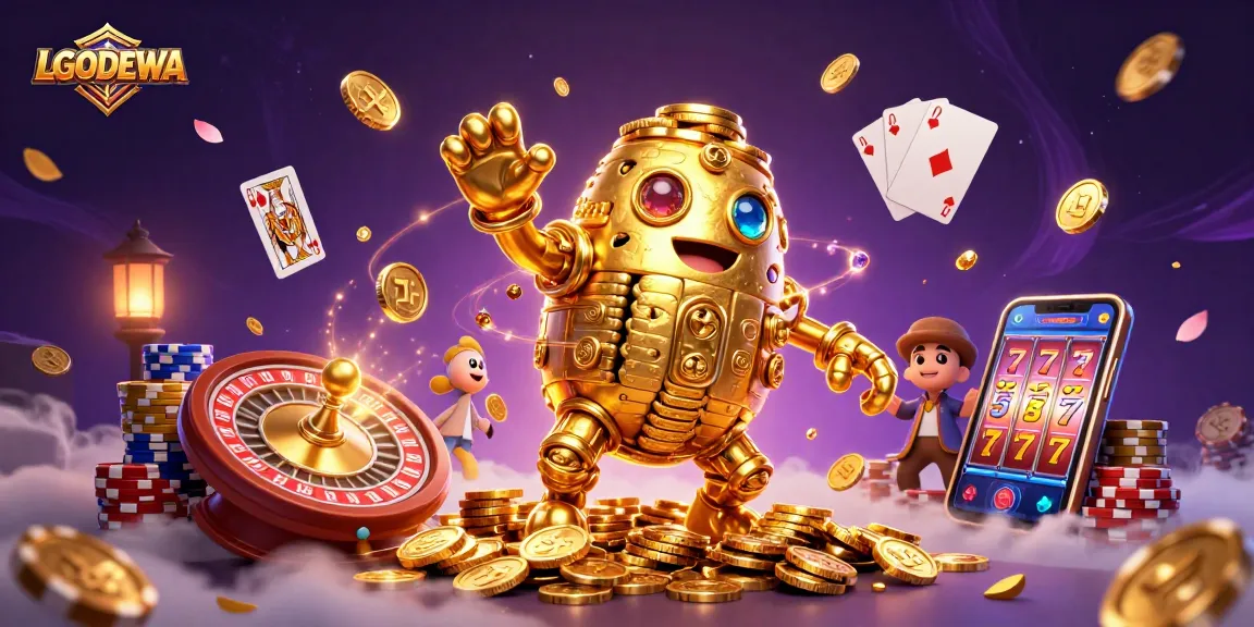 Experience thrilling gameplay at LGODEWA with a vibrant scene of cascading coins and animated casino elements.