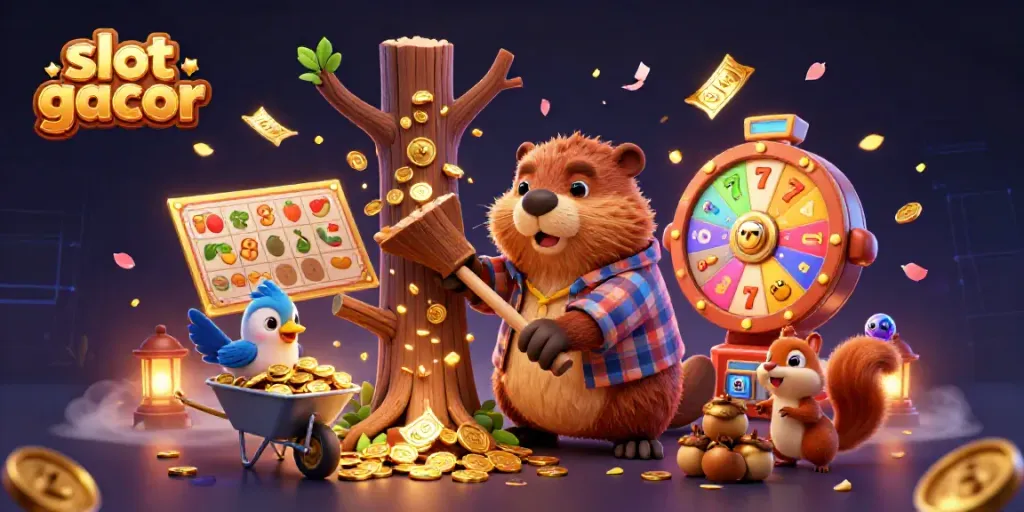 Engaging scene highlighting slot gacor themes with vibrant casino elements and characters.