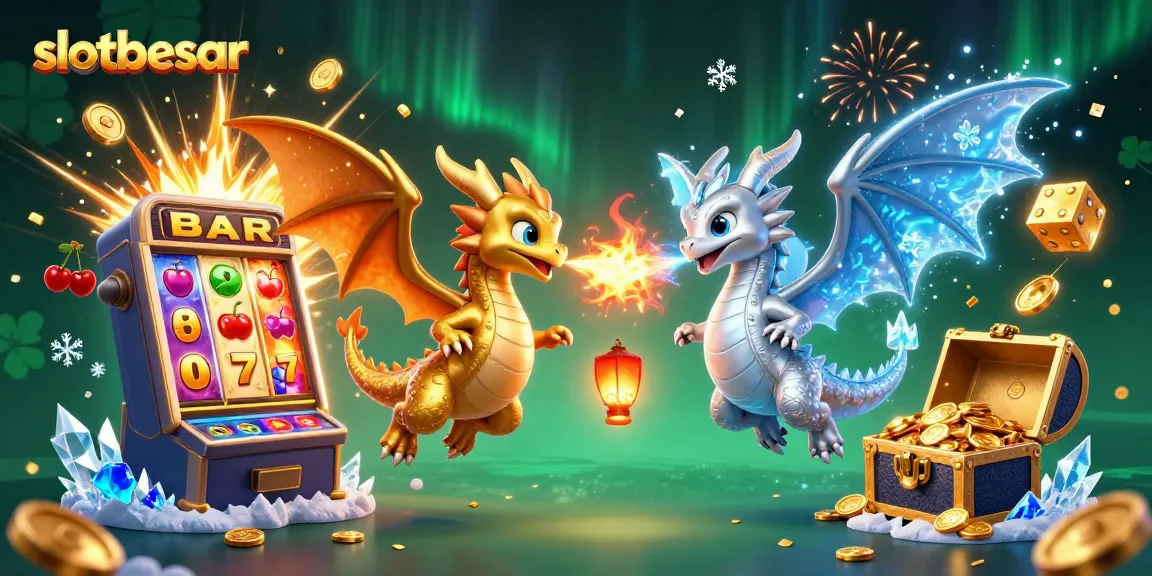 Win big with slotbesar in this dynamic casino scene filled with jackpots and playful dragons.