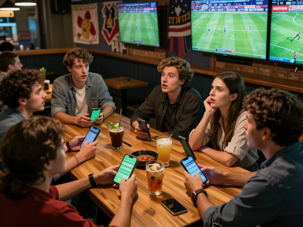 Friends placing bets on luongsontv while watching a live sports match with excitement.