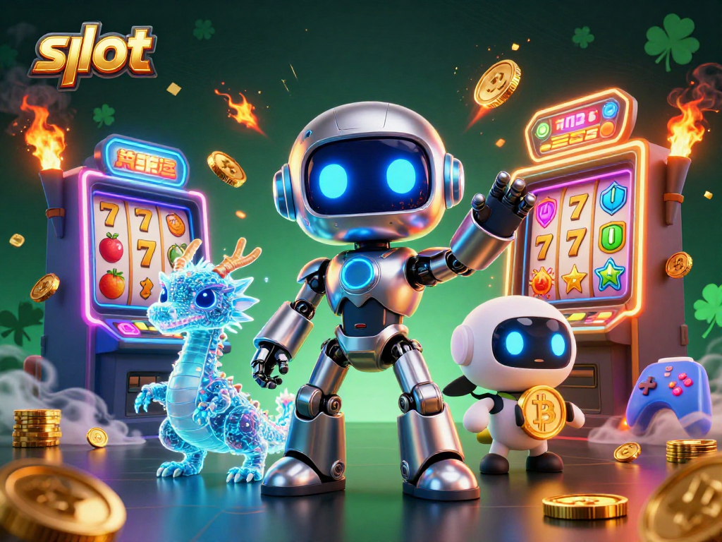 Spin the slots for immense jackpots with this vibrant 3D illustration featuring engaging characters.