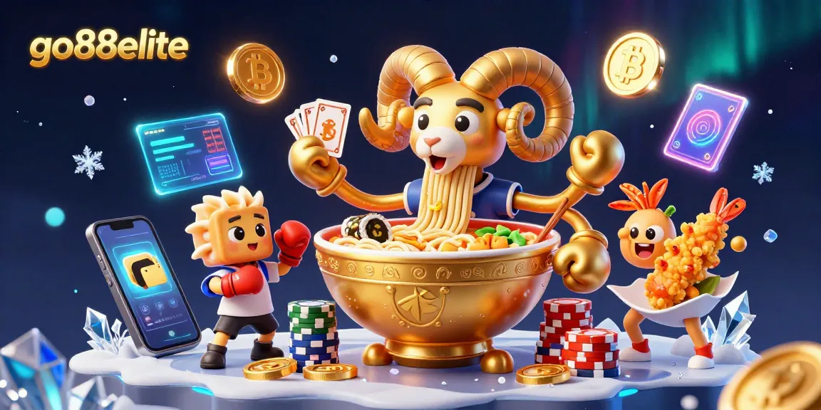 Experience excitement at go88elite with cartoon casino characters playing games amidst neon crypto elements.
