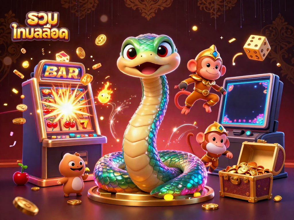 Spin slot machines with dazzling rewards while exploring รวมเกมสล็อต in this vibrant casino scene.