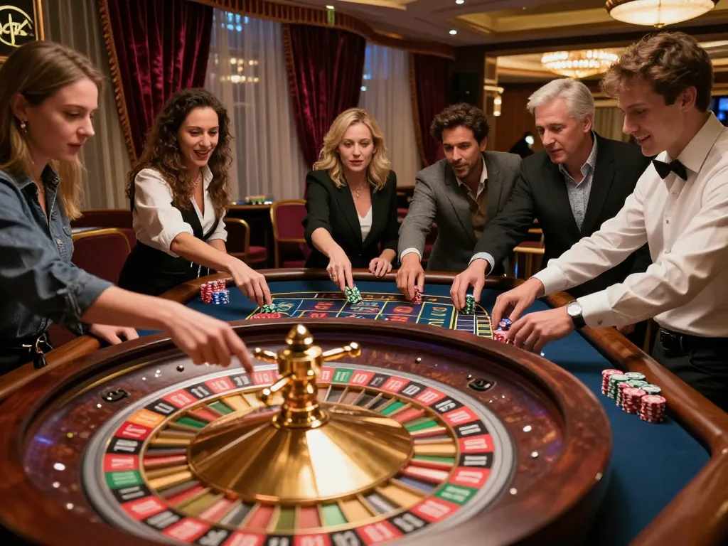 Pemain menikmati permainan roulette Jalatogel yang hidup di suasana kasino mewah