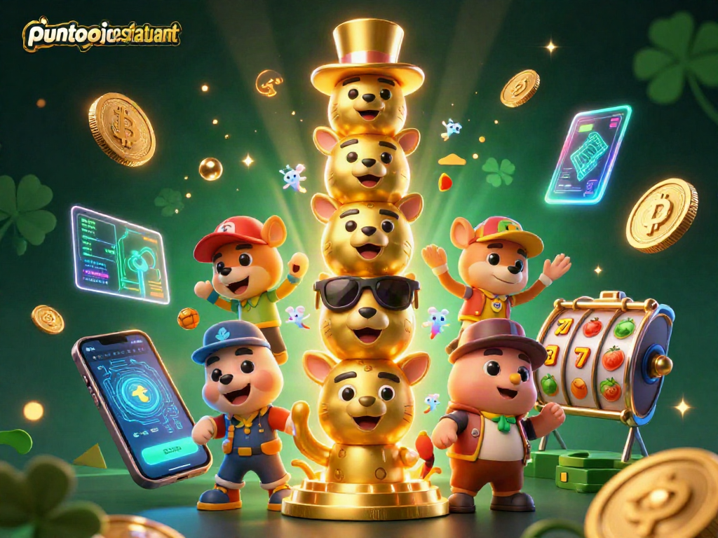 Experience thrilling wins at puntorojorestaurant's vibrant casino-themed illustration, featuring a lively totem character.