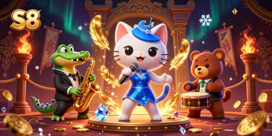 S8 engages players with vibrant casino characters in a dynamic gaming scene filled with gold coins and excitement.
