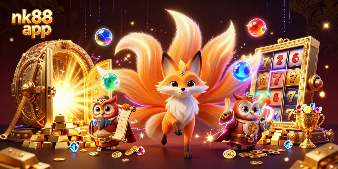 Experience the thrill of winning with nk88 app's vibrant casino gameplay, featuring colorful characters and treasures.