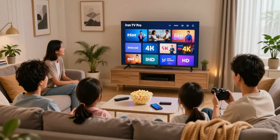 Family enjoying premium streaming with Iron tv pro in cozy living room.