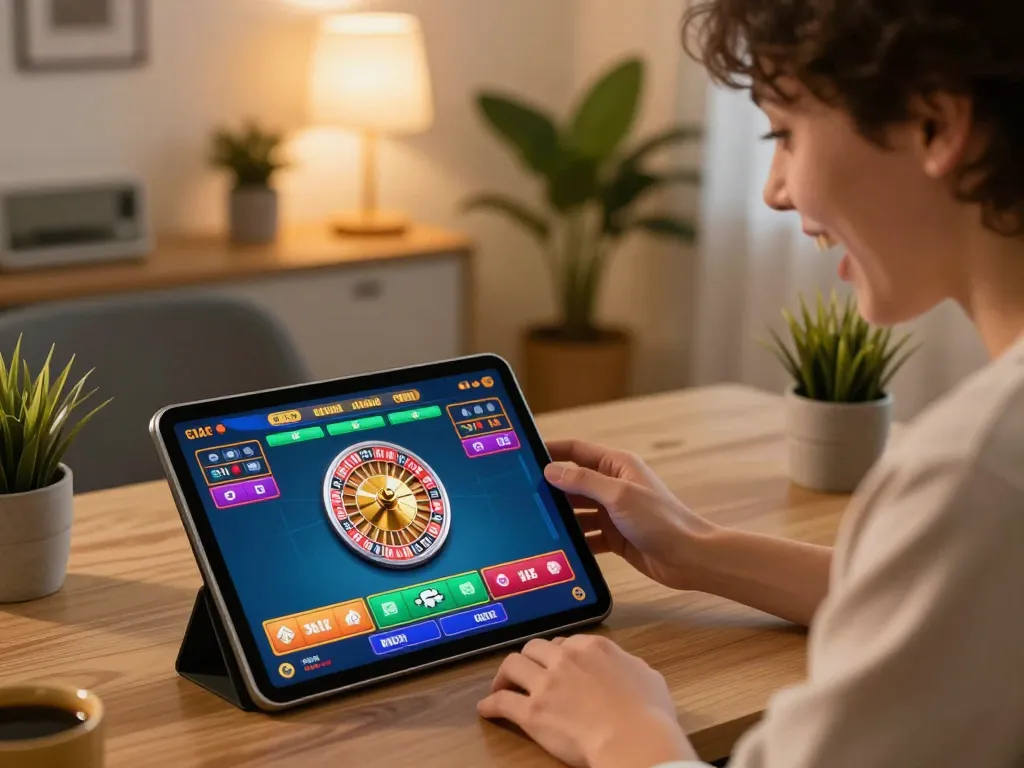 Experience thrilling live roulette gameplay at ledak338 through a tablet in a cozy home setting.