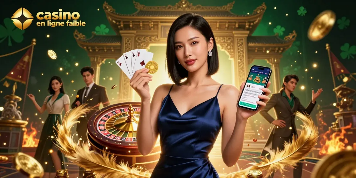 Vivez l'excitation du casino en ligne fiable avec une femme asiatique sophistiquée présentant une application de casino.