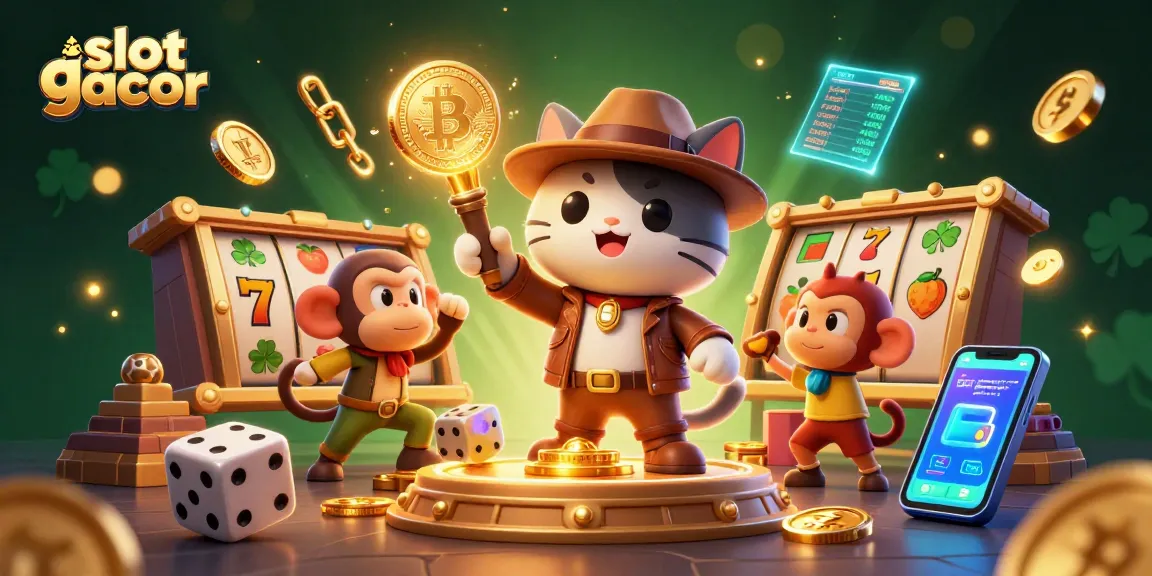 Experience the thrill of slot gacor with a 3D cartoon explorer cat discovering casino artifacts surrounded by vibrant gambling elements.