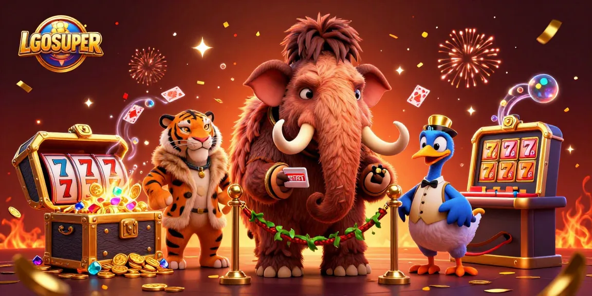 Experience winning thrills at LGOSUPER casino with a dynamic scene featuring unique gaming characters.