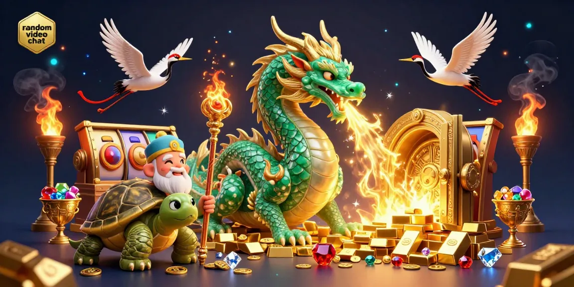 Enjoy random video chat experiences in a vibrant 3D casino scene filled with treasures, dragons, and rich details.
