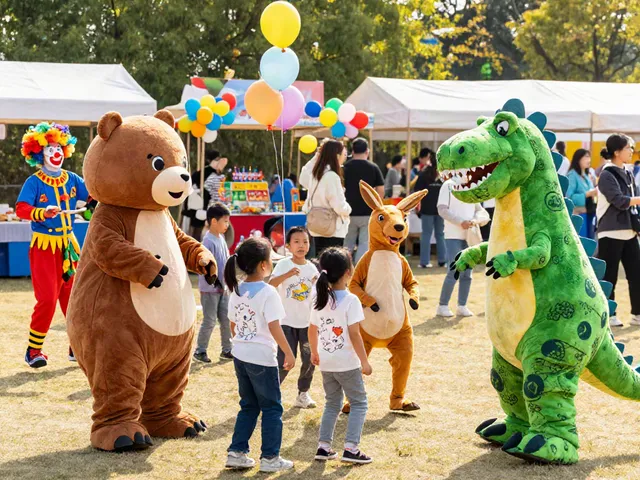 Engaging community festival scene showcasing kids in mascot costumes.