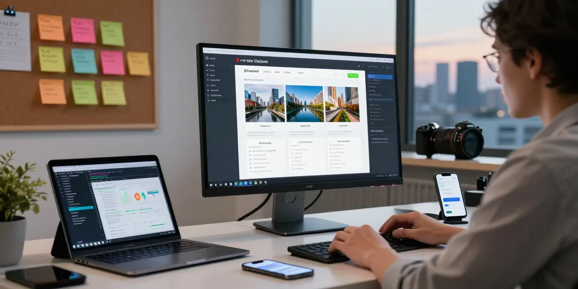 Data scientist using a free ai image detector software in a modern office setting, showcasing technology and analysis.