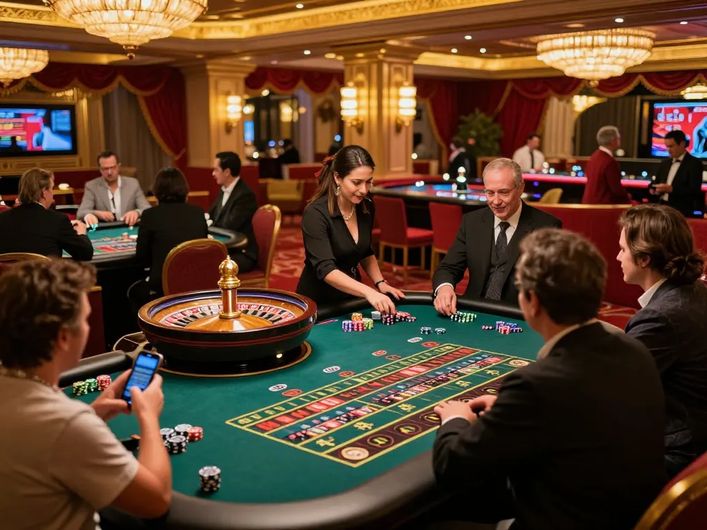 Players engaging intensely at MM88 roulette table, capturing excitement of casino atmosphere.