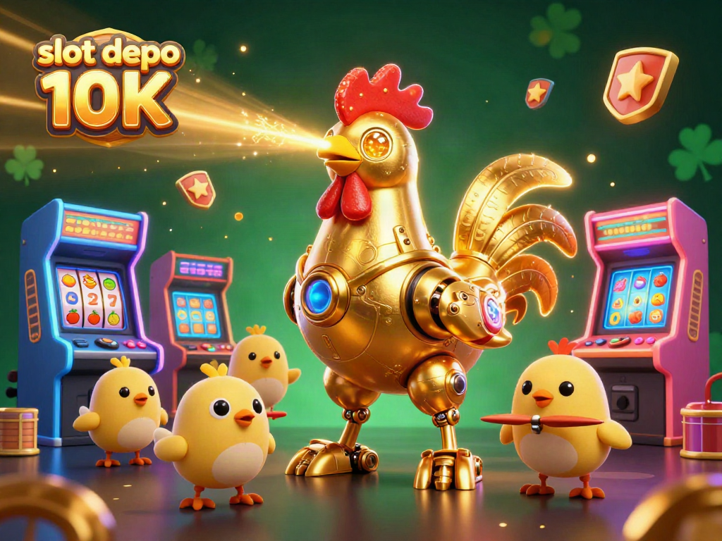 Engage with slot depo 10K's vibrant gaming action featuring cartoon robots and arcade elements.