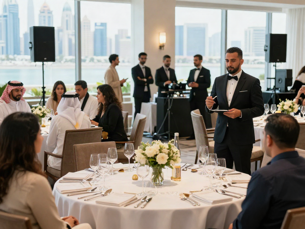 Event rental ksa setup featuring elegant decor and professional management for a corporate gathering.