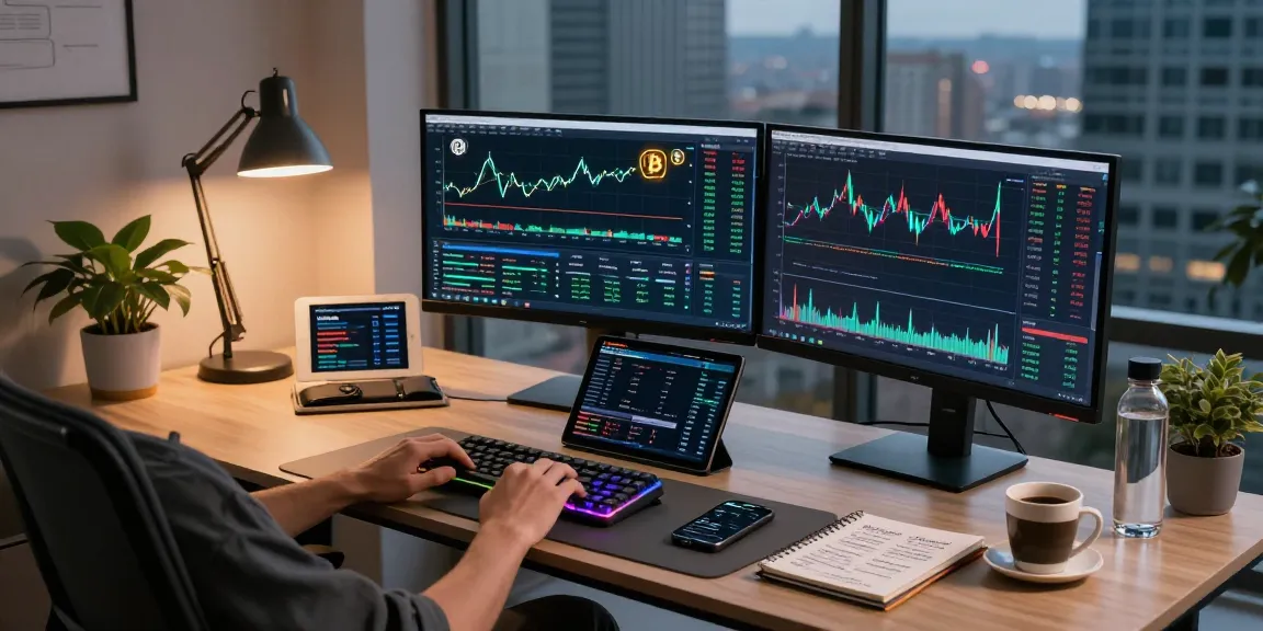 Profitable cloud mining platform highlighted in modern crypto trading workspace, featuring digital wallets, Bitcoin charts, and blockchain analytics.