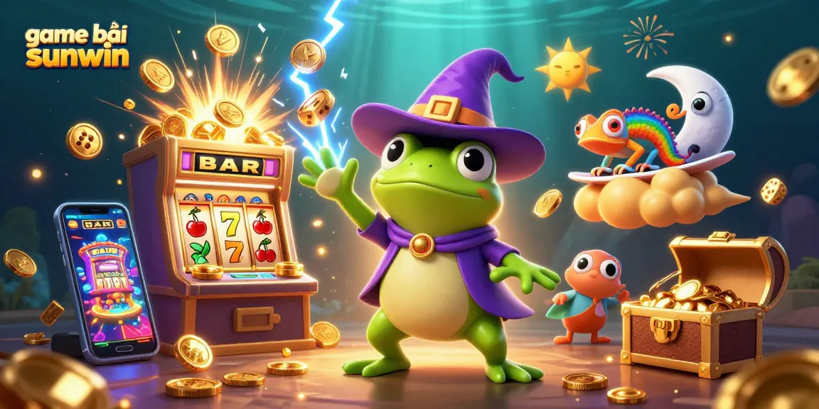 Experience thrilling game bài sunwin with golden coins and vibrant characters in a stunning 3D illustration.