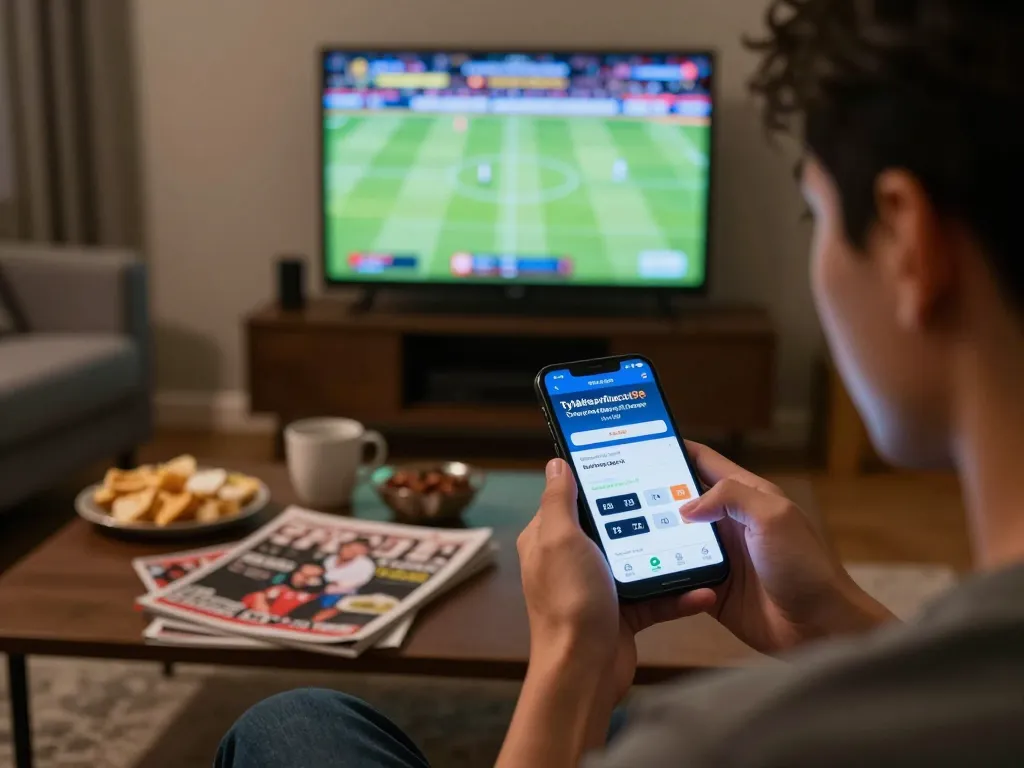 Engaging sports betting experience with tylekeonhacai88 app in use, capturing excitement from live match viewing.