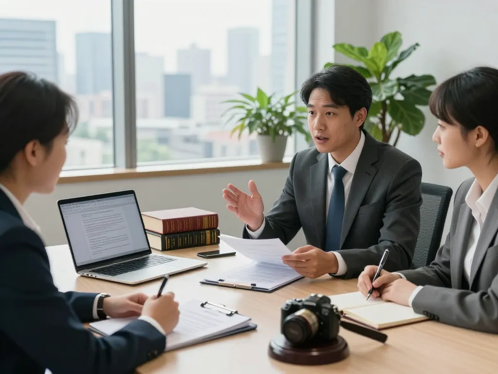 Expert USA lawyers engaged in a professional consultation in a modern law office.