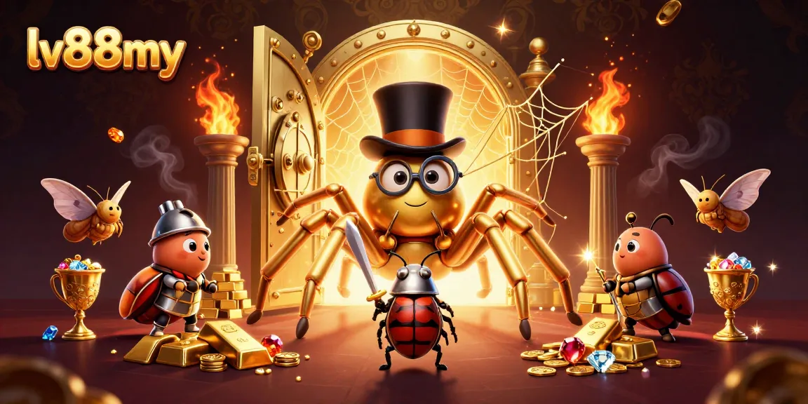 Experience thrilling adventures with the giant tarantula at lv88my casino, surrounded by vibrant treasures and excitement.