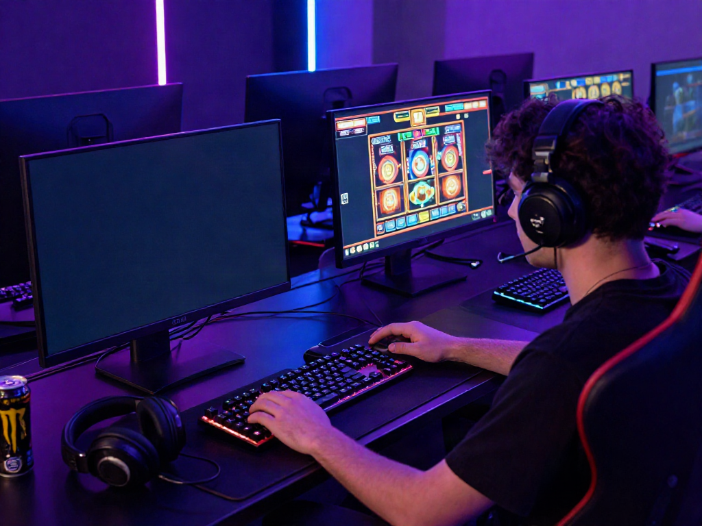 Player engaged in slot gaming with dynamic graphics and immersive setup.