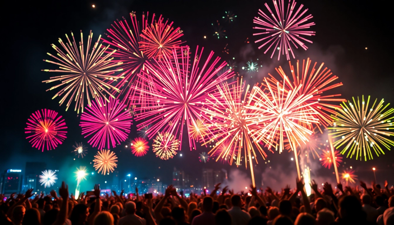 Experience vibrant wholesale fireworks illuminating the night sky with explosive colors and festive energy.