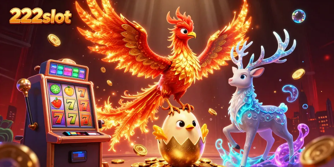 Ilustrasi slot 222slot dengan phoenix berapi dan elemen jackpot yang memukau.