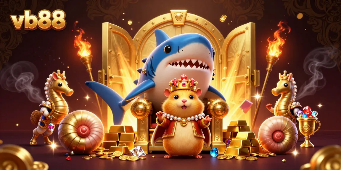 Venture into the dazzling world of vb88 with a golden hamster king amid treasures and seahorse guards.