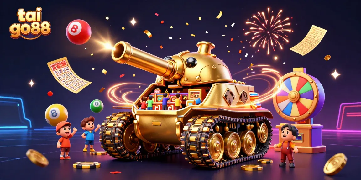 Experience tai go88 with a vibrant 3D casino scene featuring dynamic games and festive elements.